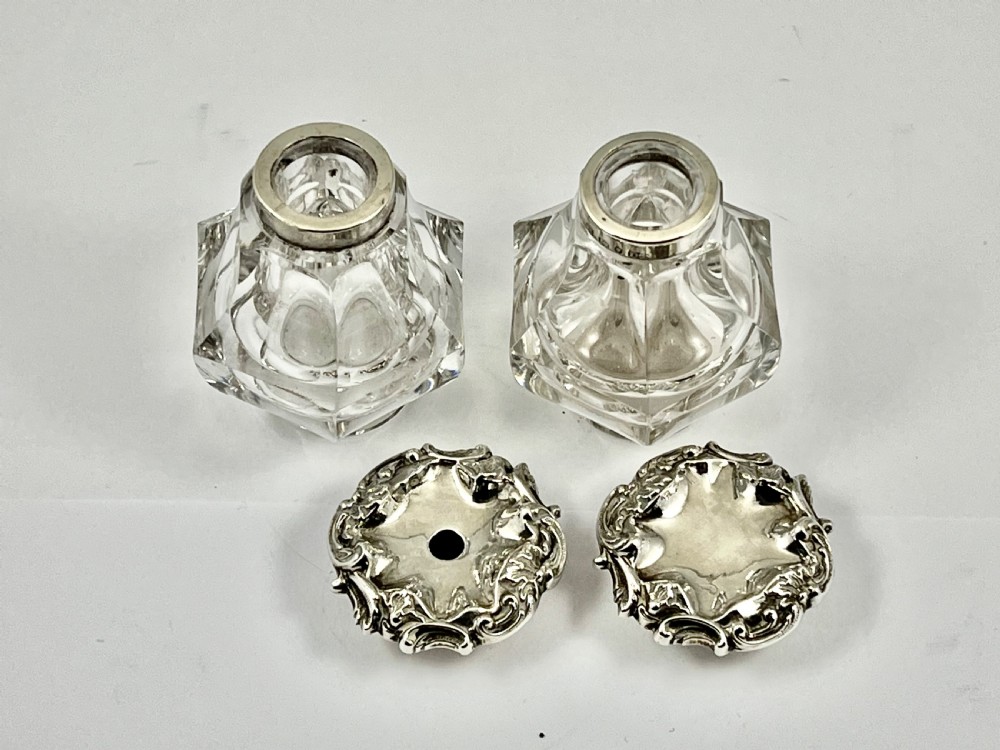 Victorian antique silver desk inkstand, Sheffield 1847 View VIII