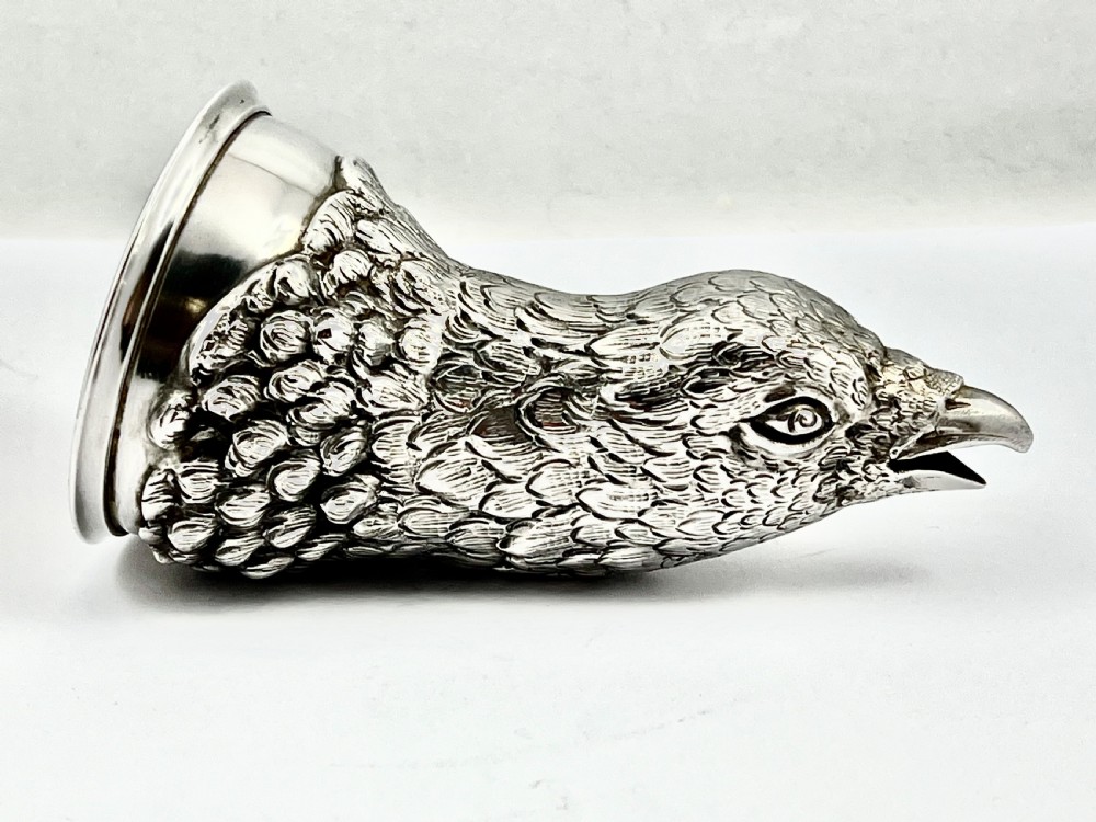 German antique silver stirrup cup, pheasant’s head, c.1900