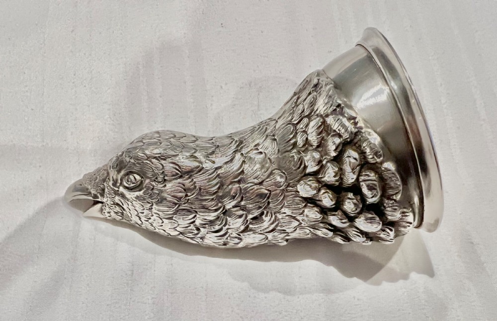 German antique silver stirrup cup, pheasant’s head, c.1900 View II