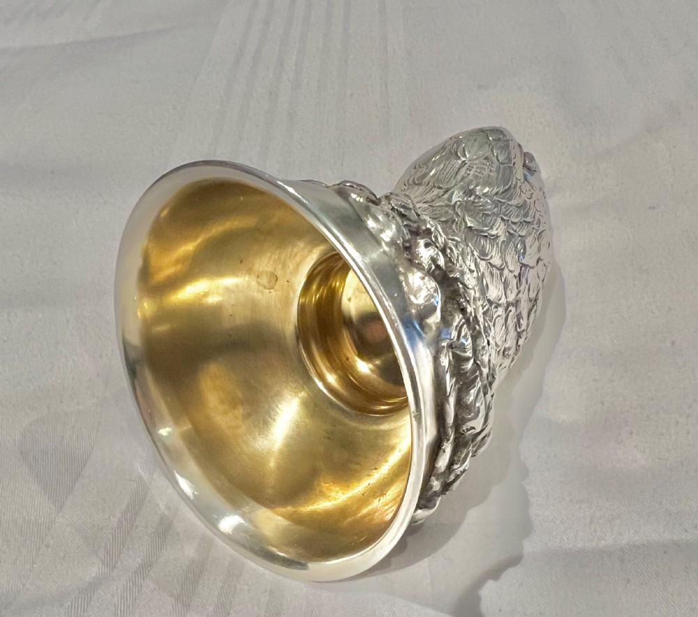German antique silver stirrup cup, pheasant’s head, c.1900 View III