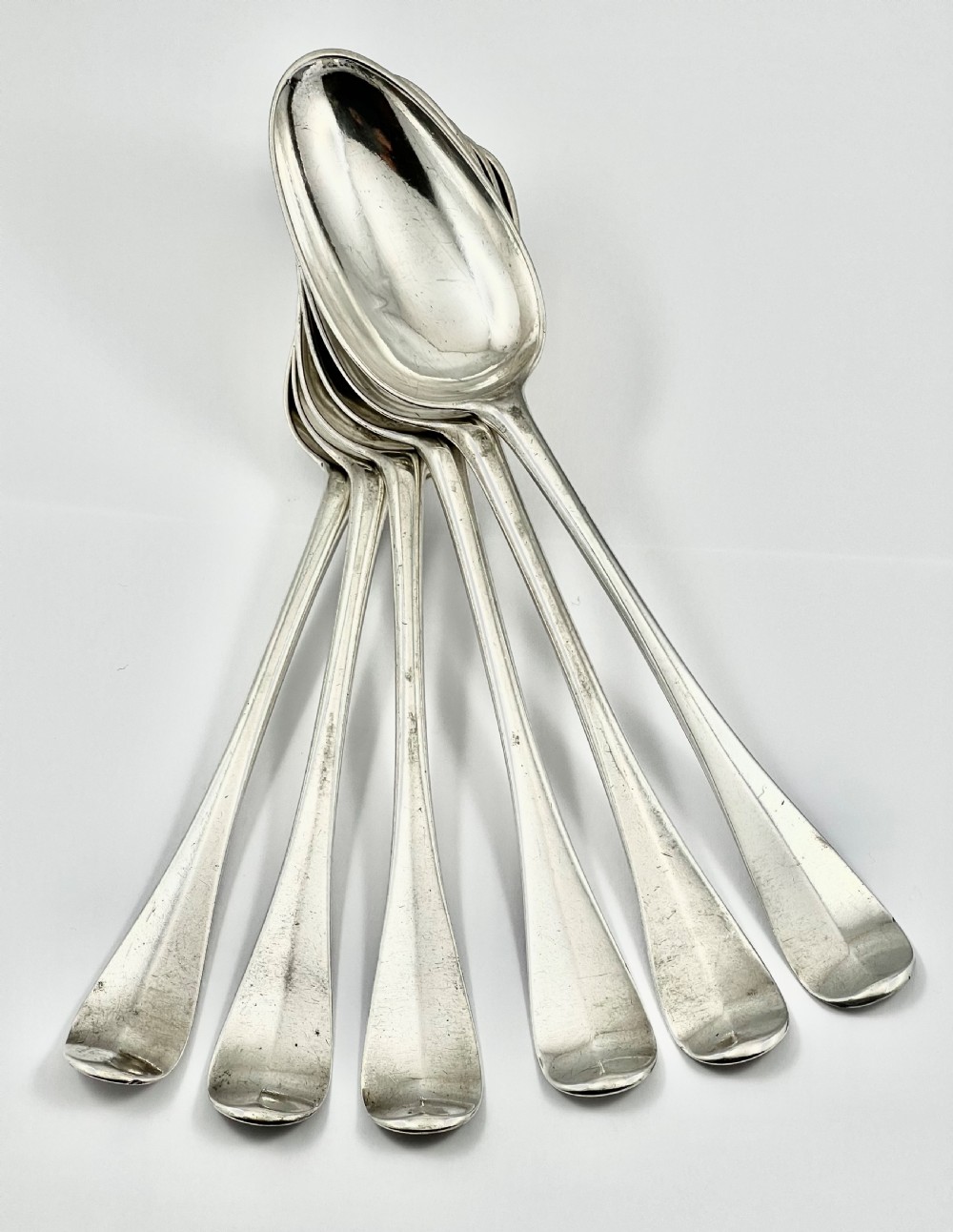 George II antique set of 6 Scottish Provincial Silver Glasgow table spoons c.1757