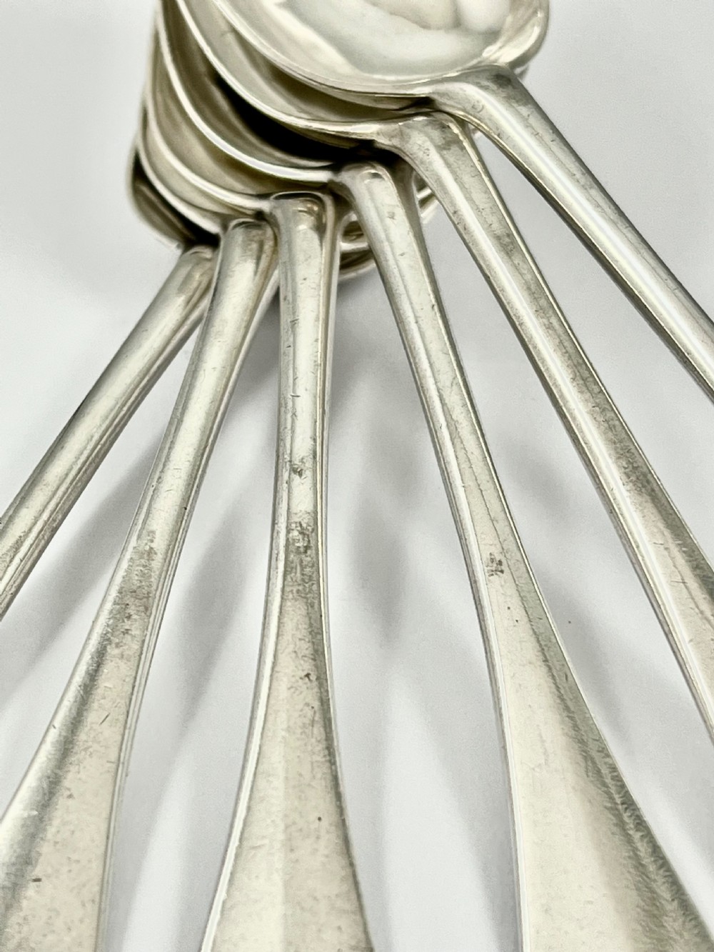 George II antique set of 6 Scottish Provincial Silver Glasgow table spoons c.1757 View II