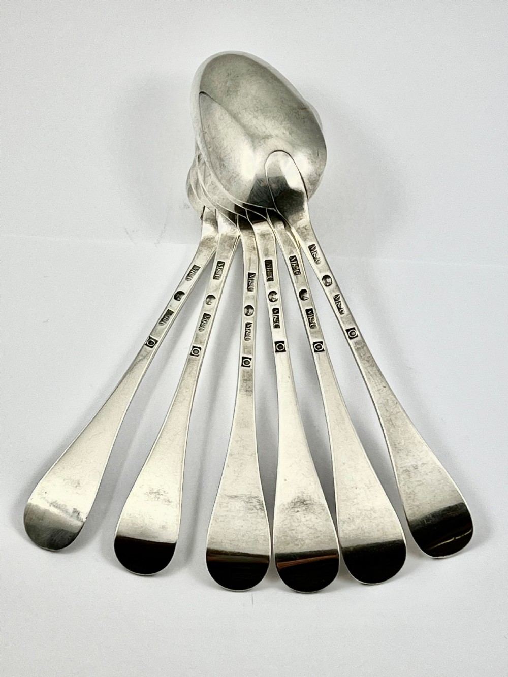 George II antique set of 6 Scottish Provincial Silver Glasgow table spoons c.1757 View III