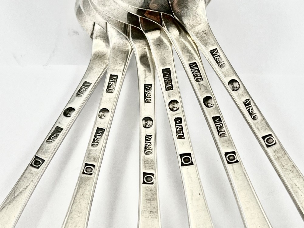 George II antique set of 6 Scottish Provincial Silver Glasgow table spoons c.1757 View IV