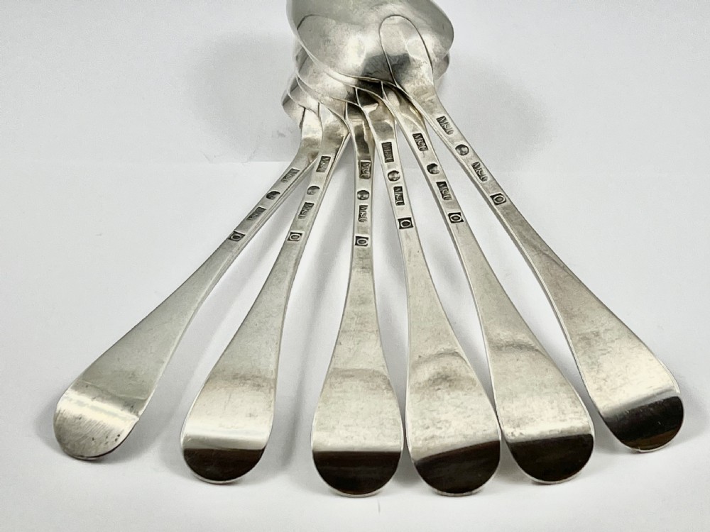 George II antique set of 6 Scottish Provincial Silver Glasgow table spoons c.1757 View VI
