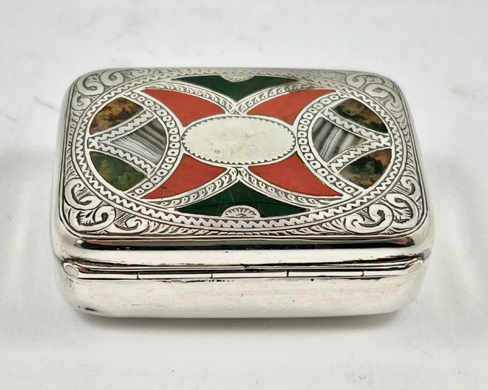 Victorian antique silver and agate box, J. Fraser 1891 View III