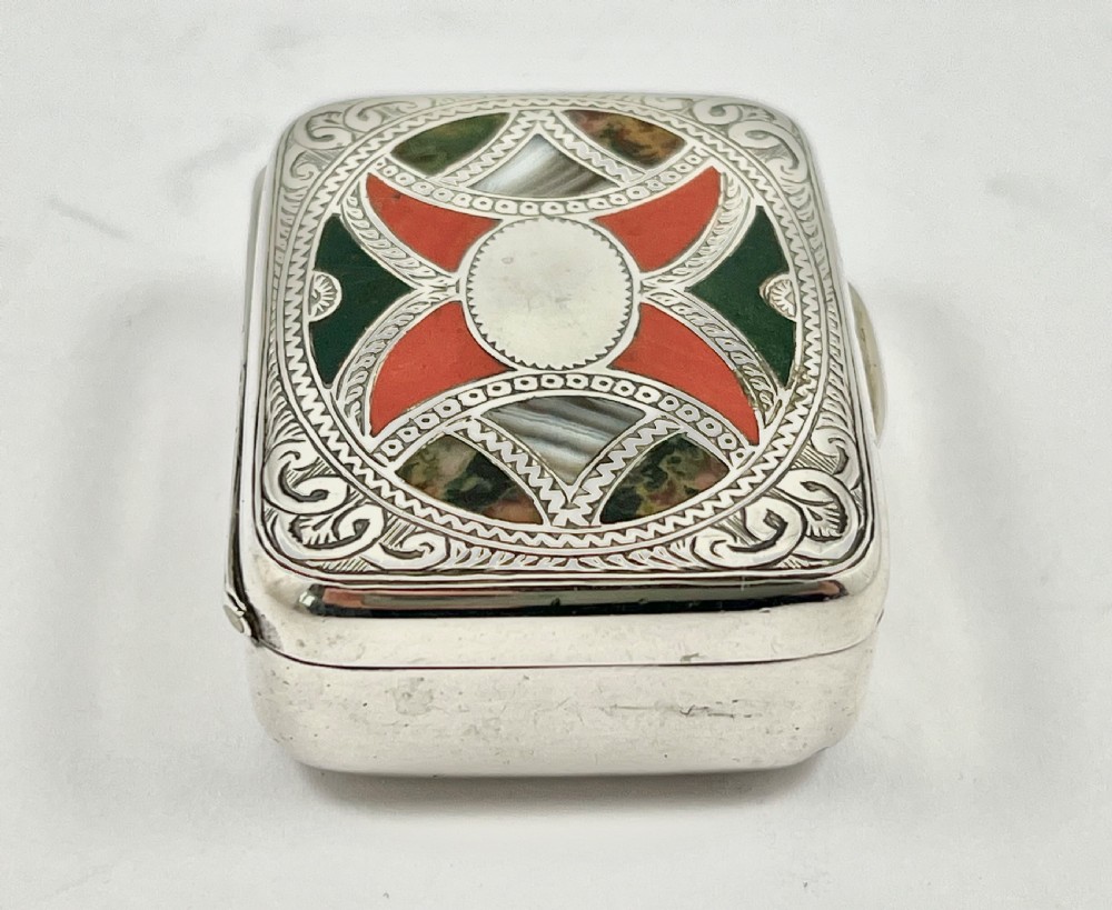 Victorian antique silver and agate box, J. Fraser 1891 View IV