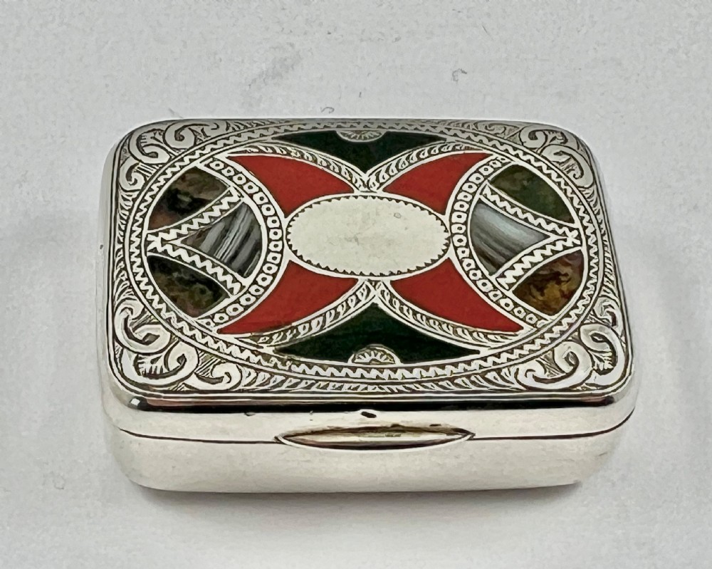 Victorian antique silver and agate box, J. Fraser 1891 View VIII
