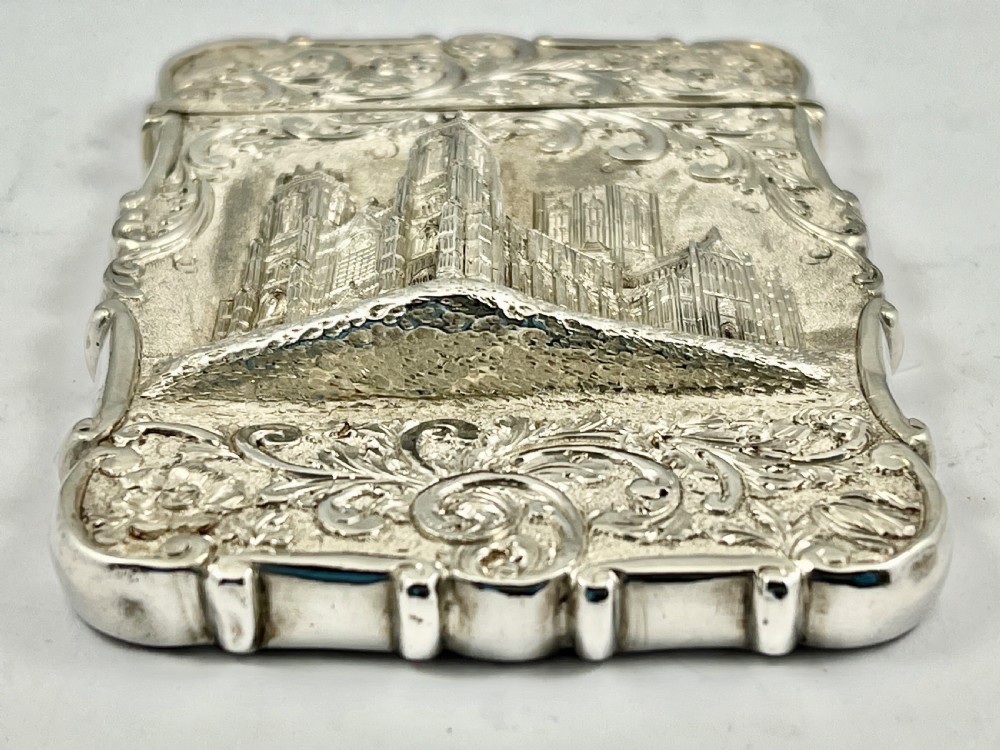 Victorian silver York Minster card case, Nathaniel Mills 1844 View III