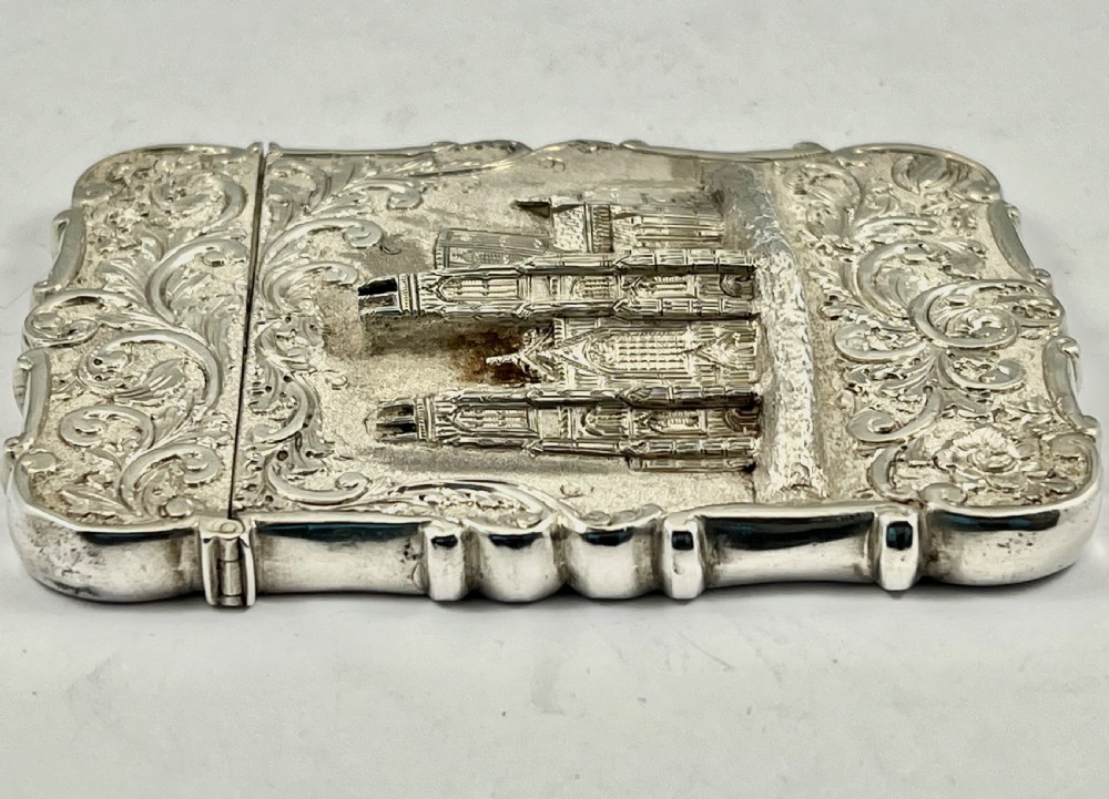Victorian silver York Minster card case, Nathaniel Mills 1844 View IV