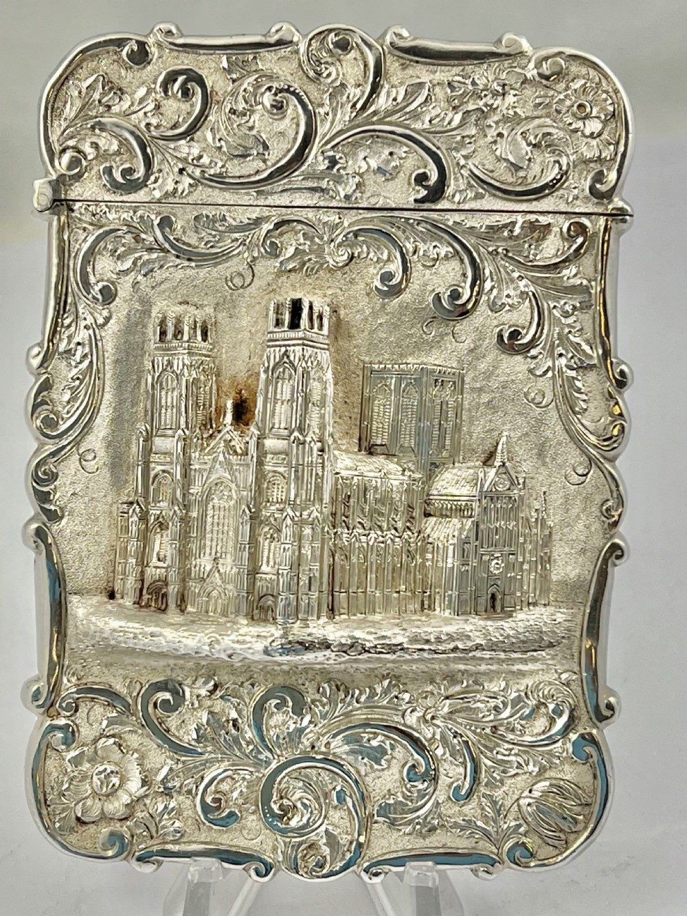 Victorian silver York Minster card case, Nathaniel Mills 1844 View VIII