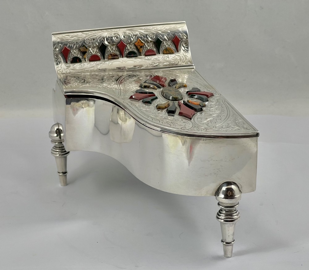 Victorian Scottish antique silver and agate piano jewellery box, 1883 View XIII