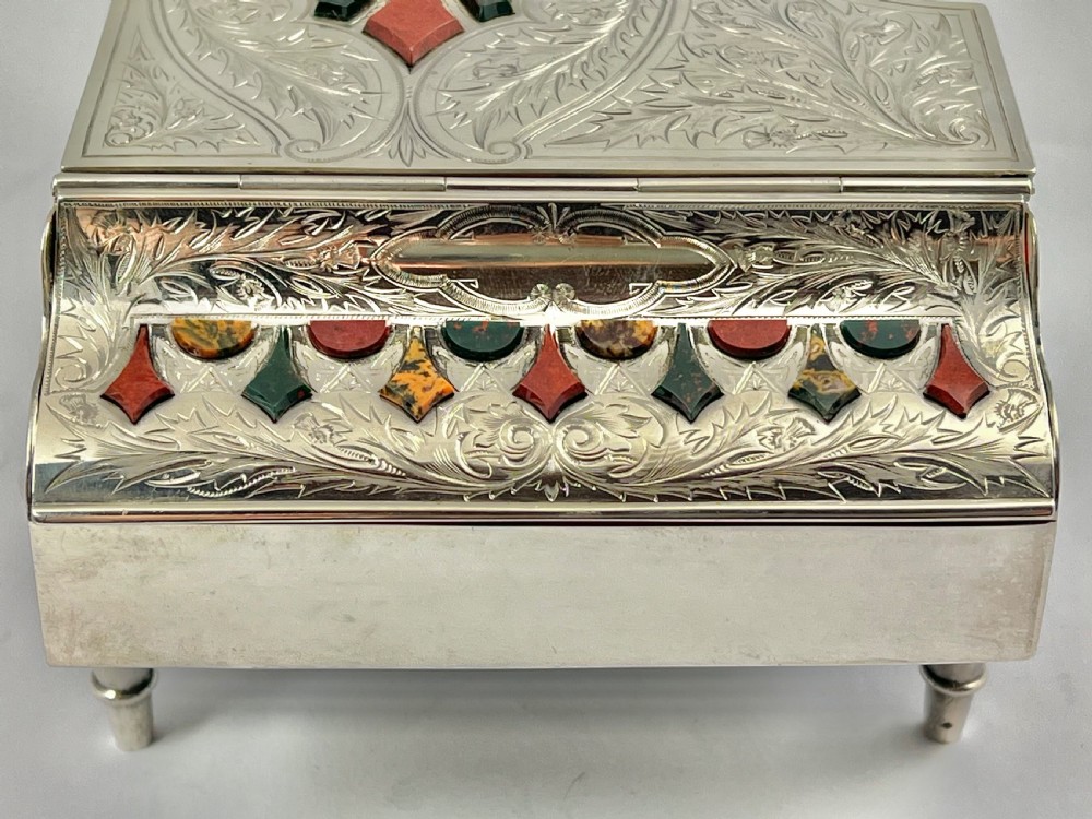 Victorian Scottish antique silver and agate piano jewellery box, 1883 View XV