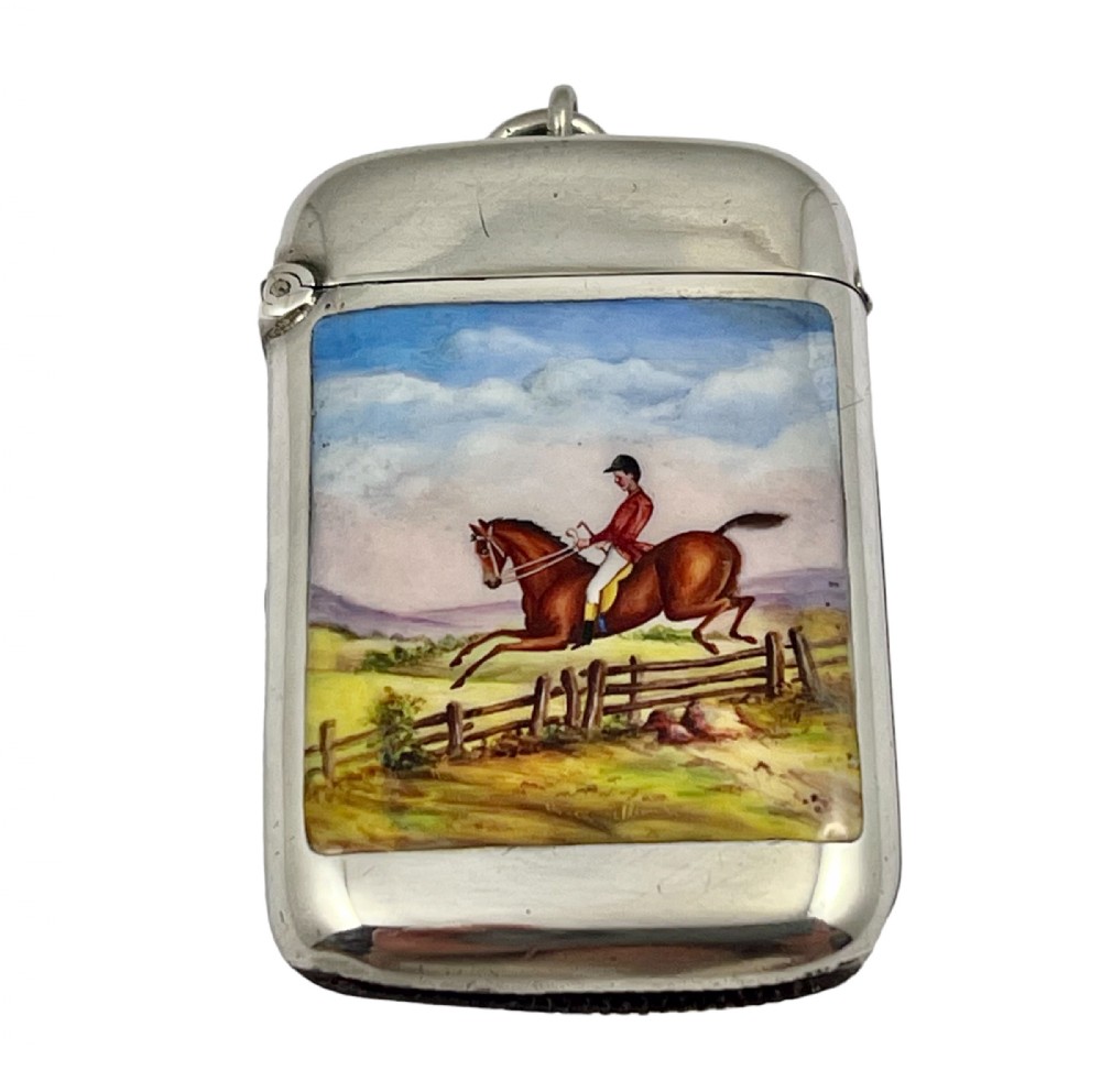Victorian antique silver and enamelled vesta case, Birmingham 1891