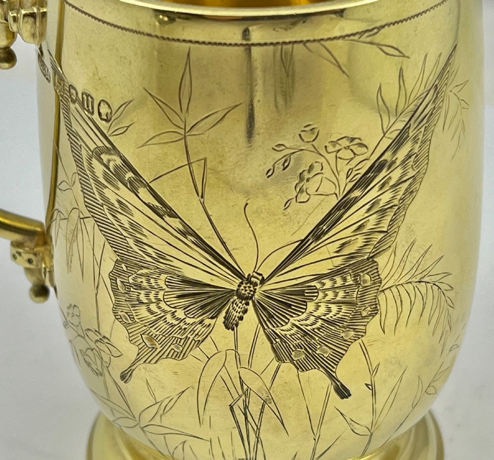 Victorian antique silver gilt art nouveau cup, London 1875. View VII