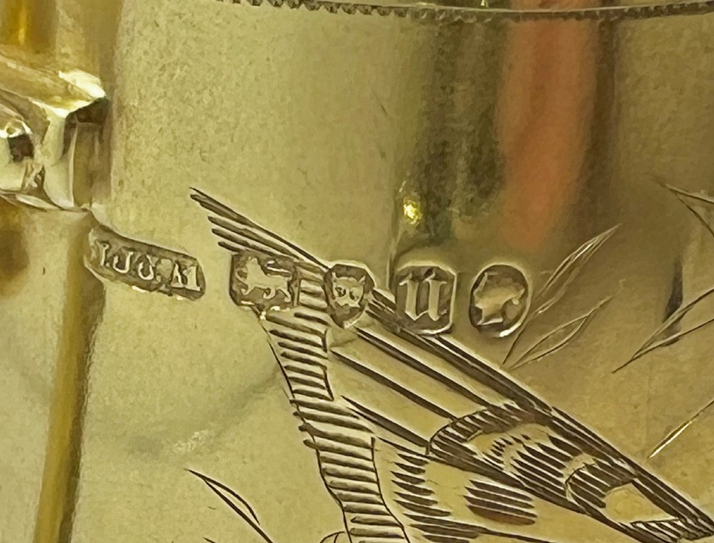 Victorian antique silver gilt art nouveau cup, London 1875. View VIII