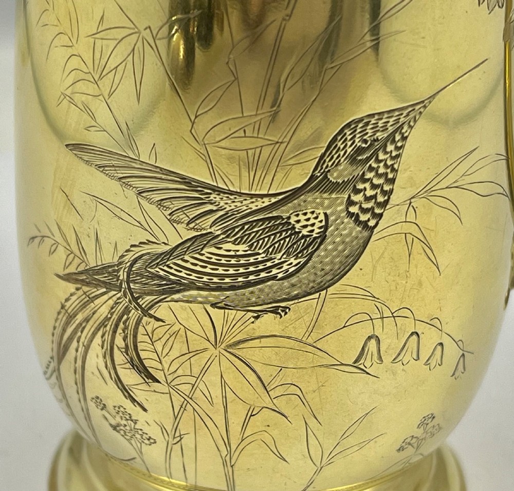 Victorian antique silver gilt art nouveau cup, London 1875. View IX