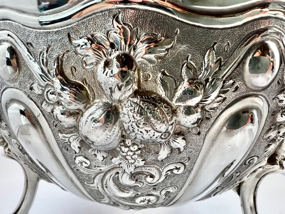 Victorian antique silver punch bowl, wine cooler, London 1897. View VII