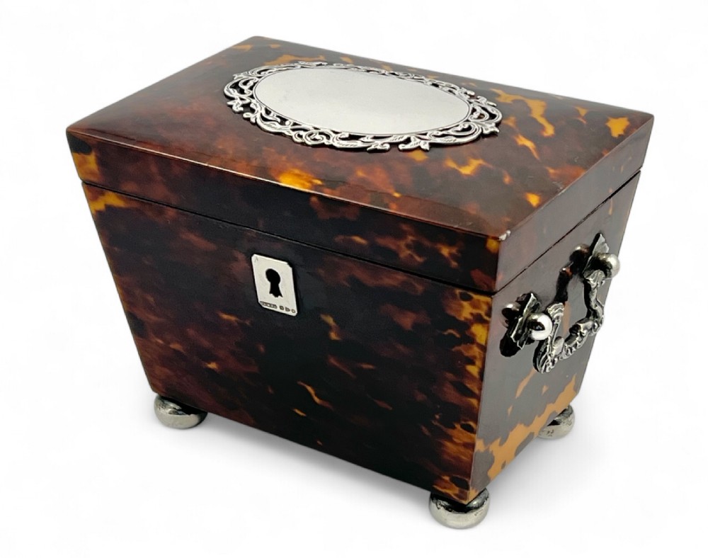 Victorian antique tortoise and silver caddy box, Chester 1895