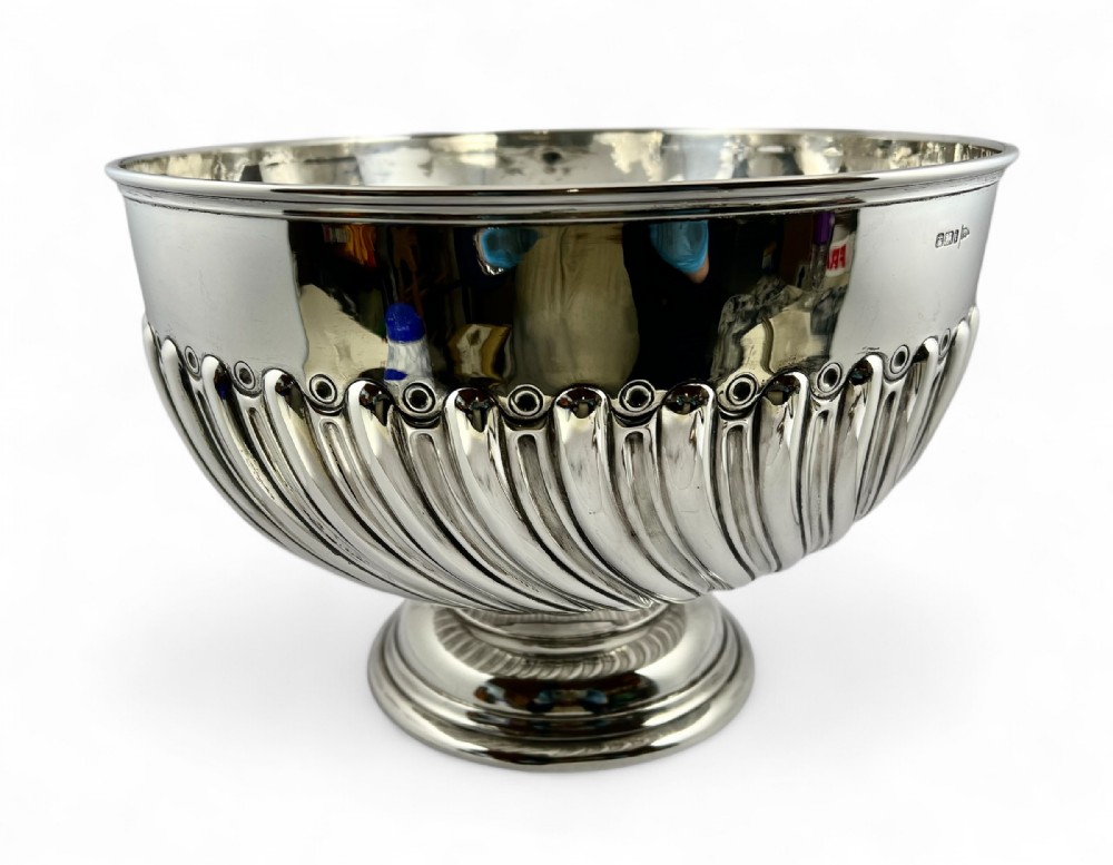 Large late Victorian silver antique punch bowl, Sheffield 1901.