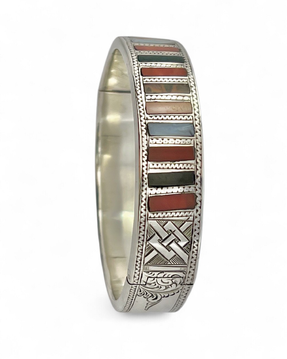 Victorian antique Scottish silver and agate bangle, Scotland c.1880