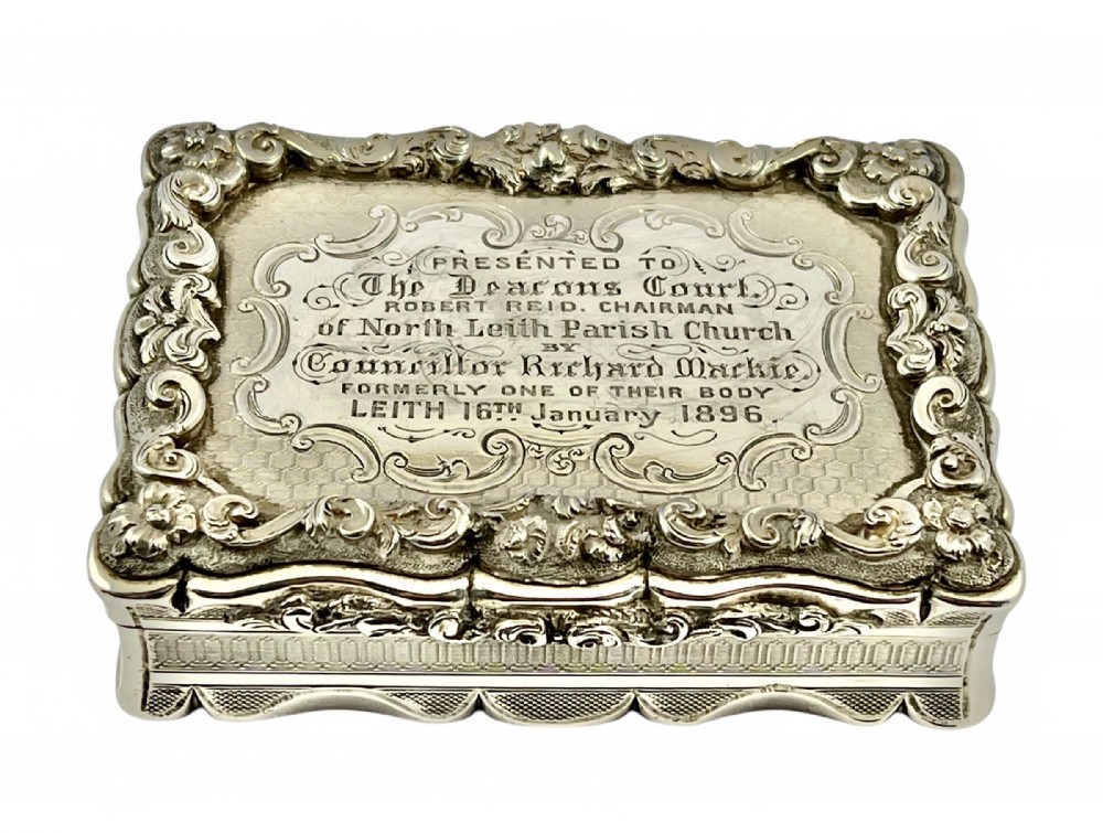 Victorian antique silver presentation snuff box, Edward Smith 1850