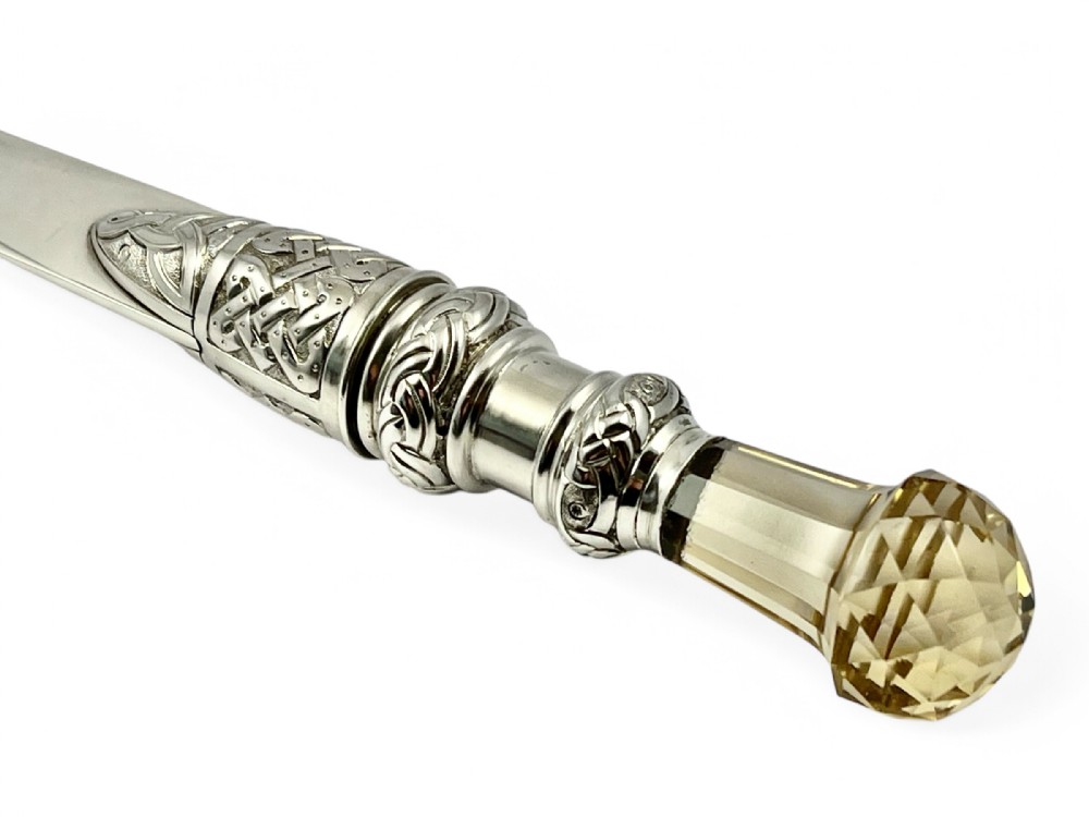 Edwardian large antique silver and cairngorm letter opener 1906