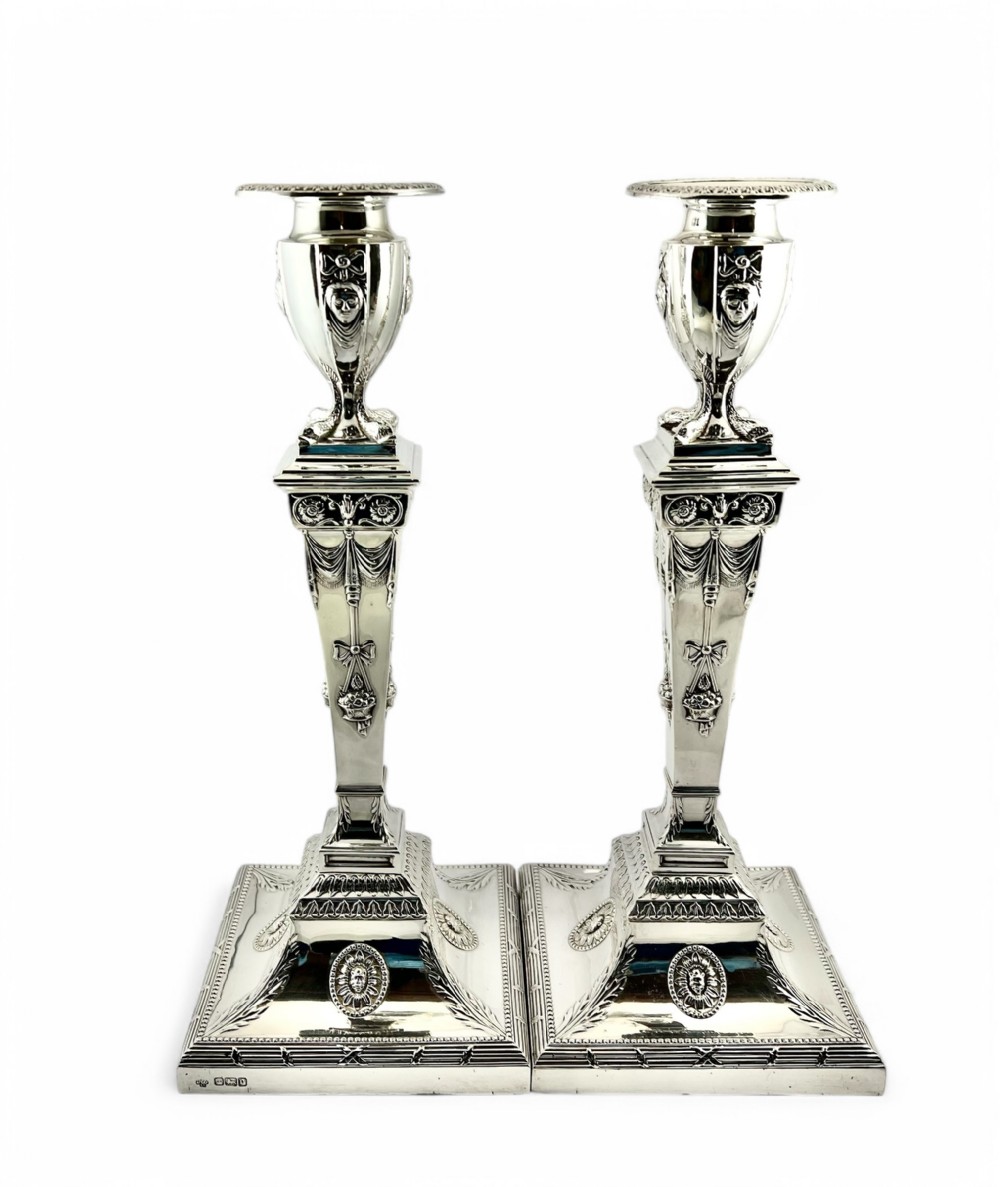 Edwardian antique silver candlesticks, Sheffield 1906