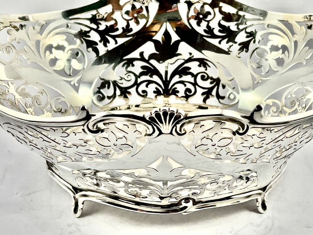 Victorian antique silver and blue glass bowl, London 1900 View II