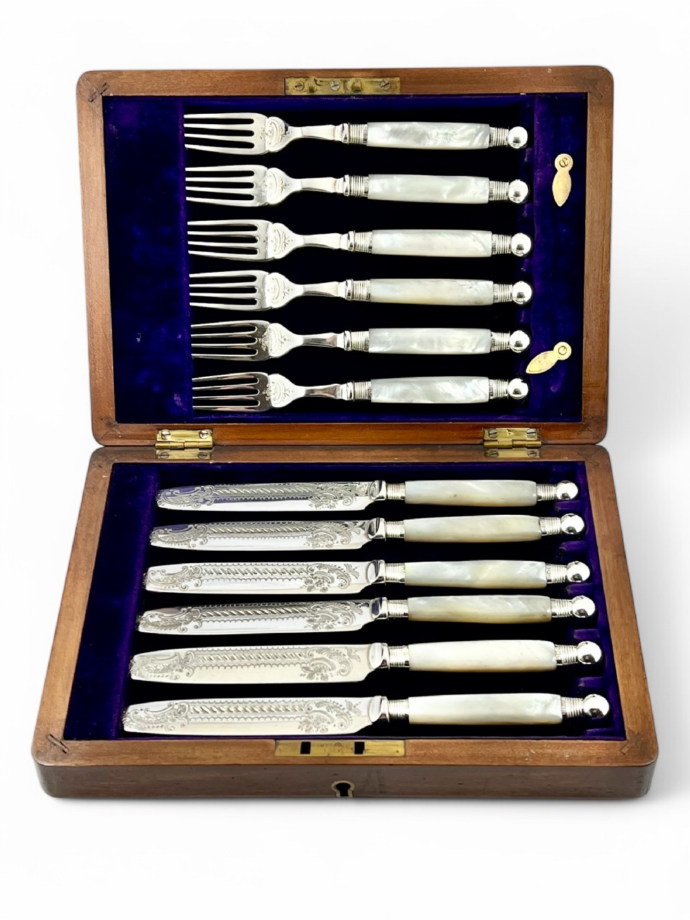 Victorian antique cased silver knife and fork set, Sheffield 1897