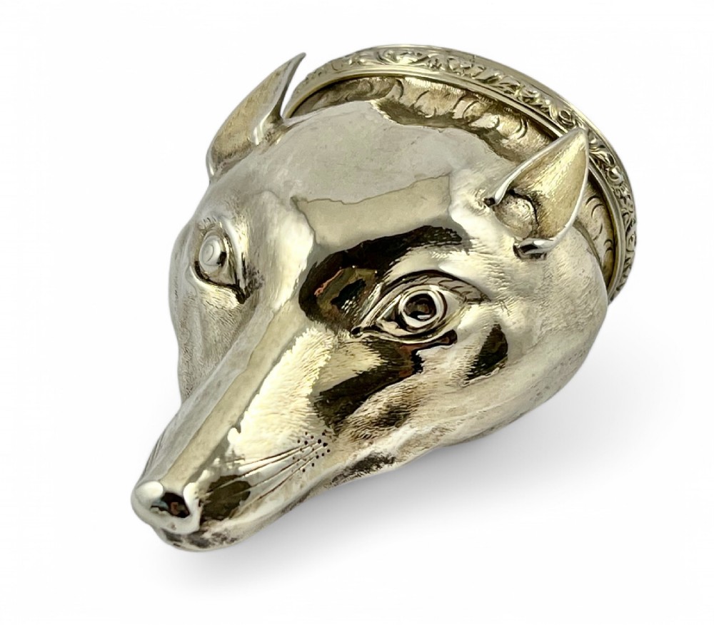 George IV antique silver Fox Head snuff box, Joseph Wilmore 1825