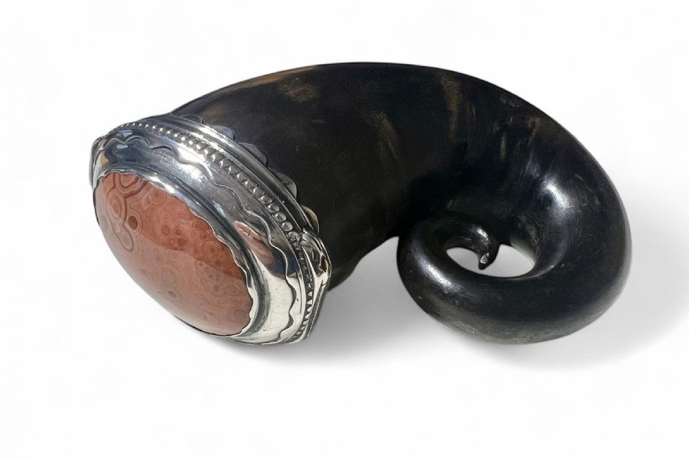 William IV antique Scottish agate ram’s horn snuff mull, c.1830