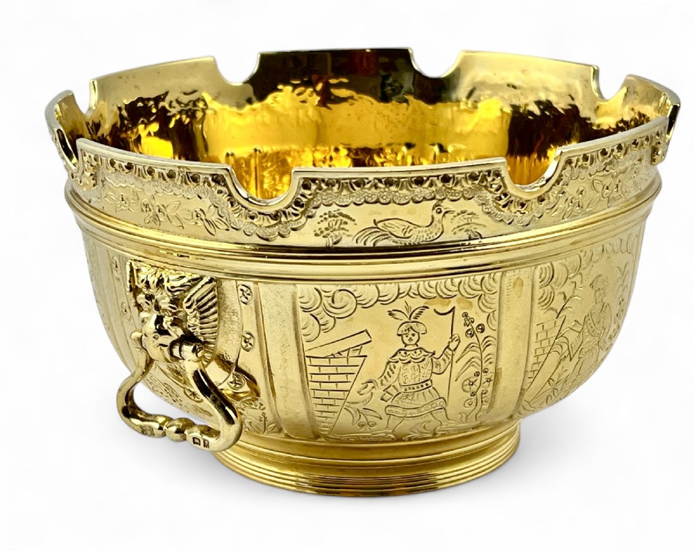 George V antique silver gilt Monteith style bowl, London 1919