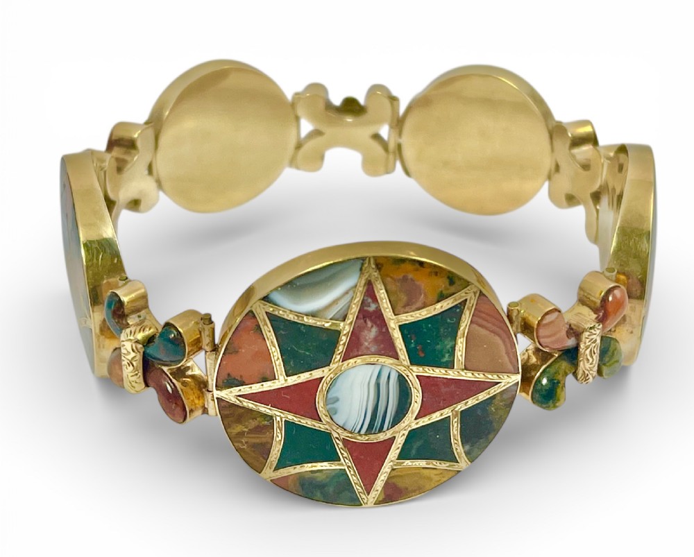 
Victorian antique gold and agate Scottish bracelet c. 1860