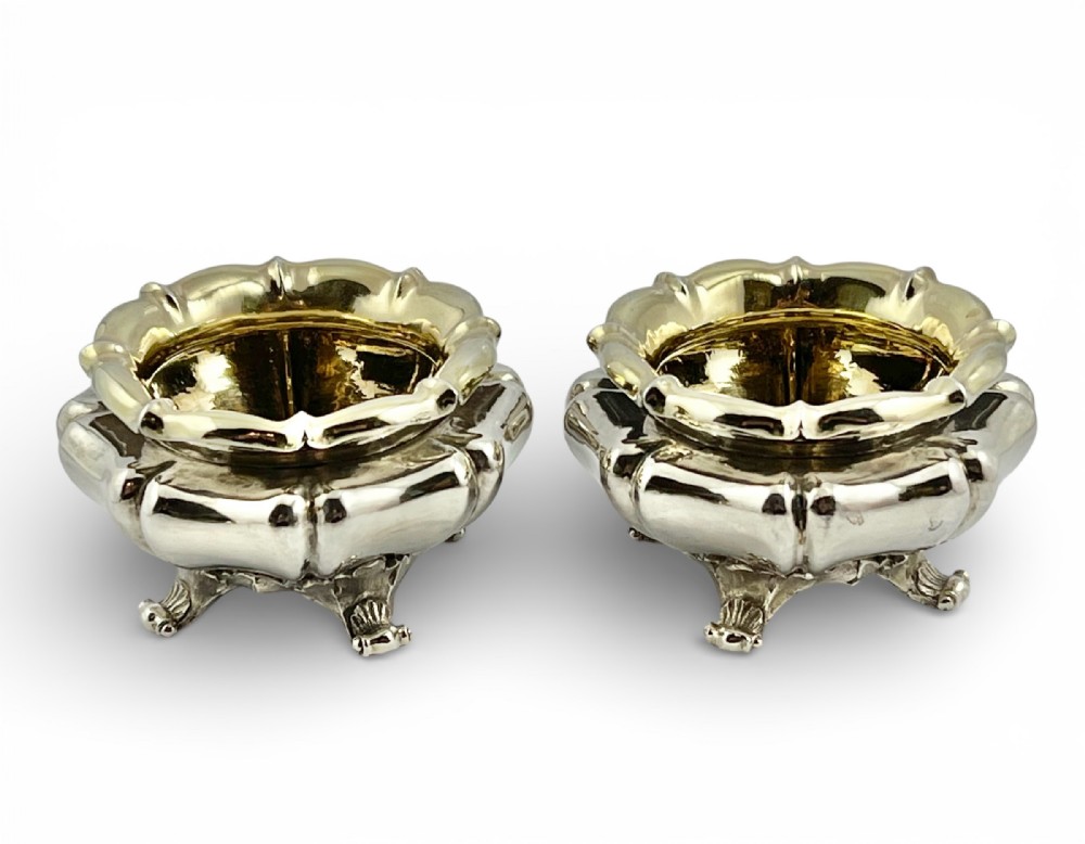 William IV antique silver pair of table salts, London 1834
