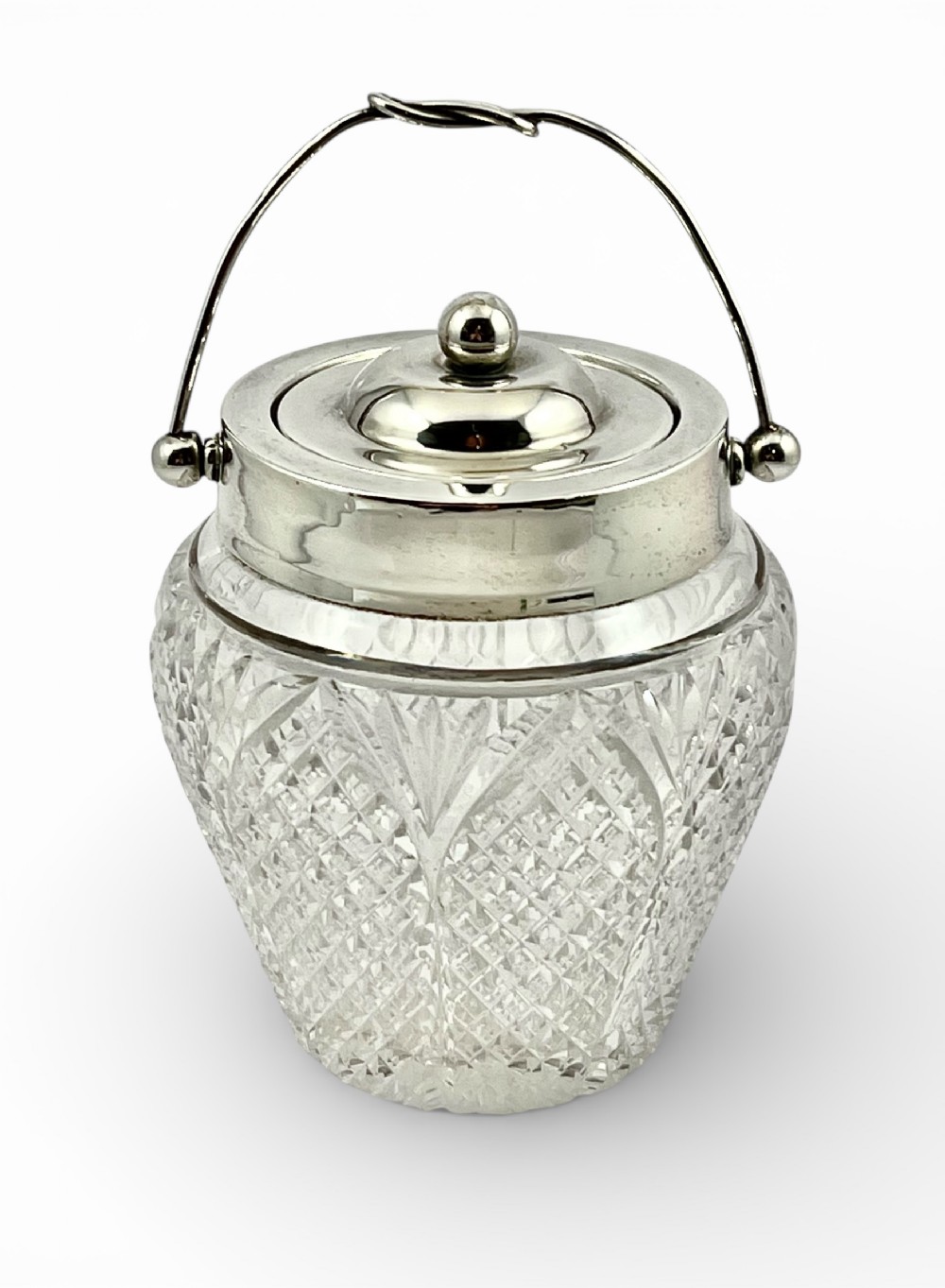 Victorian antique silver and glass jam jar, Chester 1896