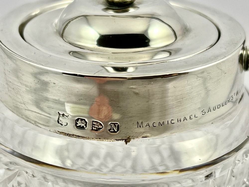 Victorian antique silver and glass jam jar, Chester 1896 View X