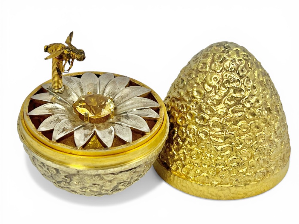 Elizabeth II silver gilt novelty surprise egg, Stuart Devlin London 