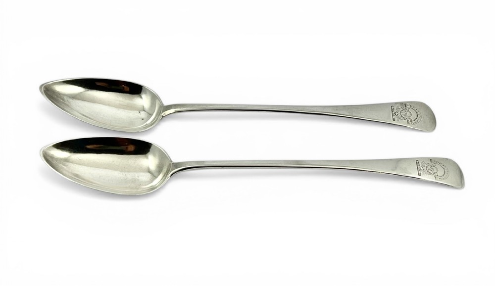 George III pair of antique Scottish Provincial Silver basting spoons, Inverness c.1810