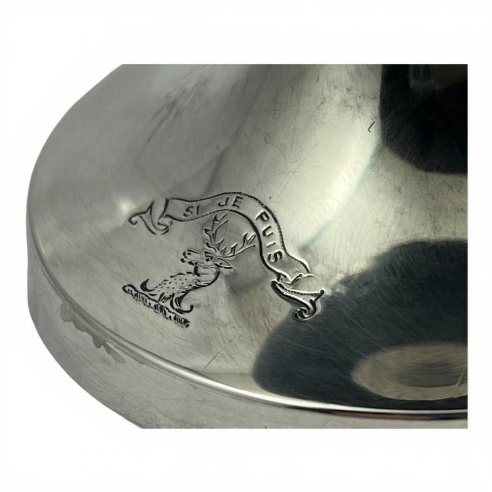 An eighteenth-century carved coconut shell goblet featuring intricate geometric starburst patterns, a silver rim, stem, and hallmarked circular base. View IV