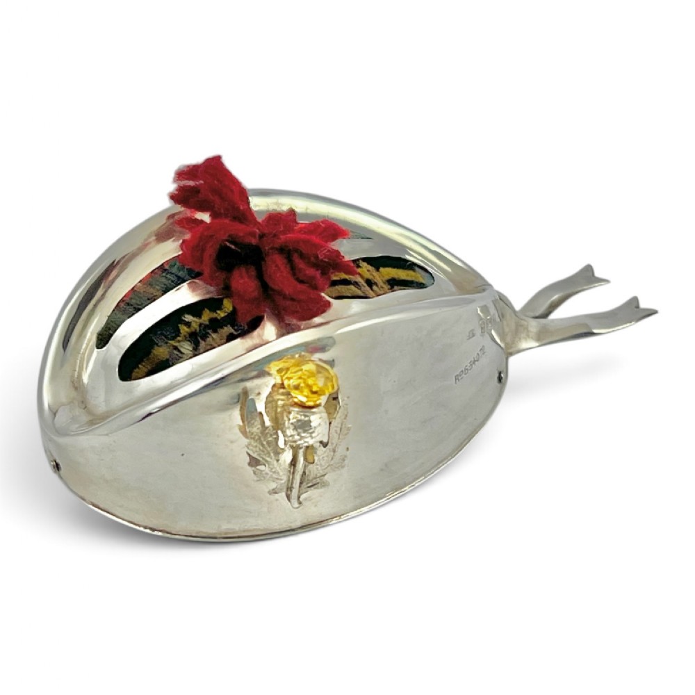 Edwardian antique silver Glengarry bonnet pin cushion, Birmingham 1908