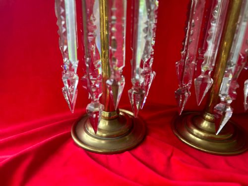 A PAIR OF BRASS LUSTRES WITH STORM SHADES - ADDITIONAL PHOTO 2