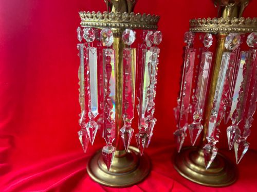 A PAIR OF BRASS LUSTRES WITH STORM SHADES - ADDITIONAL PHOTO 4