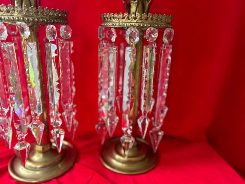 A PAIR OF BRASS LUSTRES WITH STORM SHADES - ADDITIONAL PHOTO 5