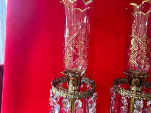 A PAIR OF BRASS LUSTRES WITH STORM SHADES - ADDITIONAL PHOTO 6