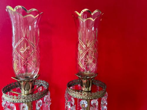 A PAIR OF BRASS LUSTRES WITH STORM SHADES - ADDITIONAL PHOTO 7