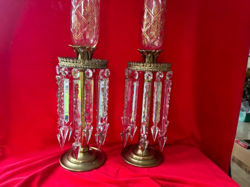 A PAIR OF BRASS LUSTRES WITH STORM SHADES - ADDITIONAL PHOTO 9