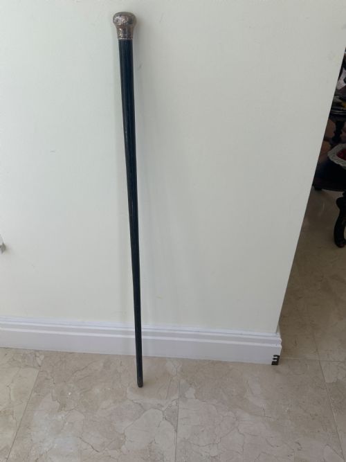 Antique Silver Handed Ebony Walking Cane