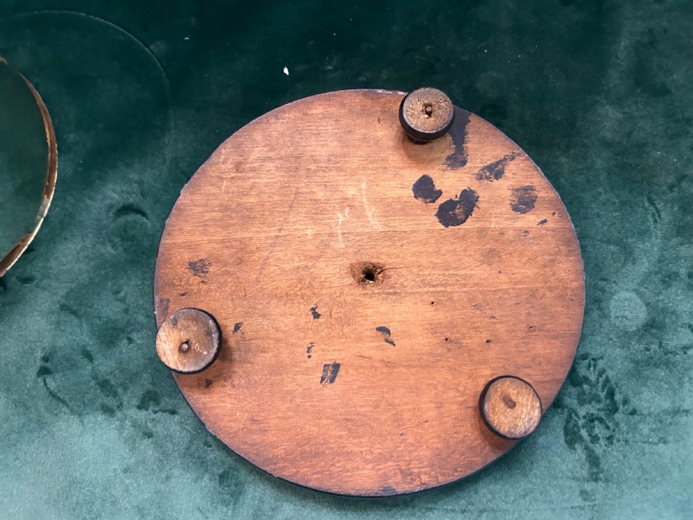 A tall, clear glass display dome resting on a turned circular dark ebonised wooden base. View III