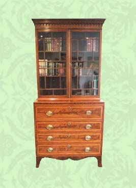 George III Mahogany Inlaid Secretaire Bookcase